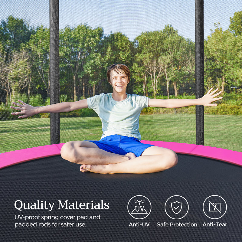 Songmics ft Round Backyard Trampoline with Safety Enclosure, Pink