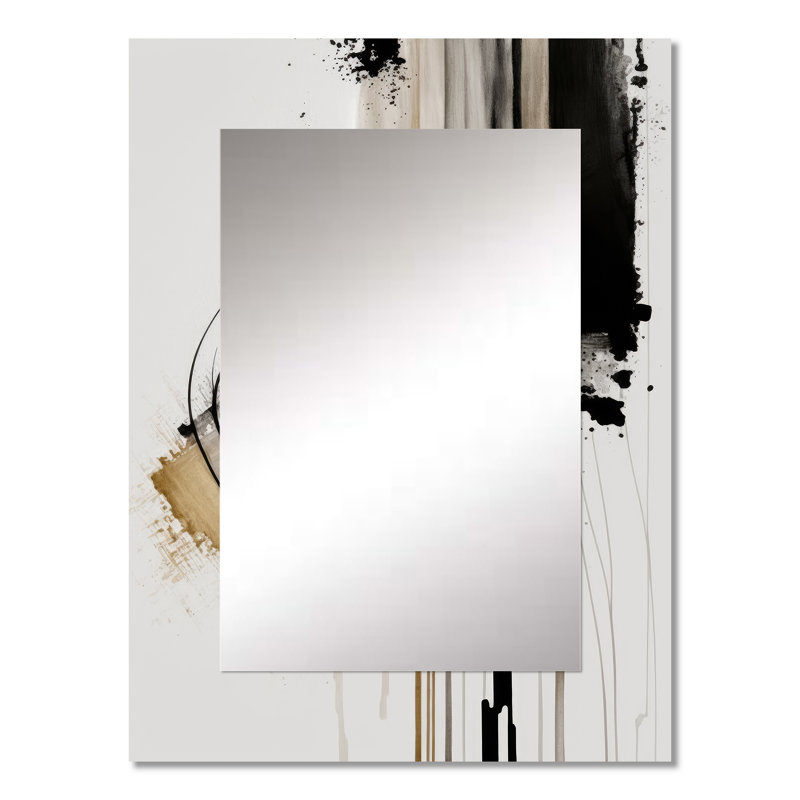 Noir, blanc et doré Expression I - miroir décoratif abstrait, miroir mural moderne, impression d'art en métal, 32 po x 24 po