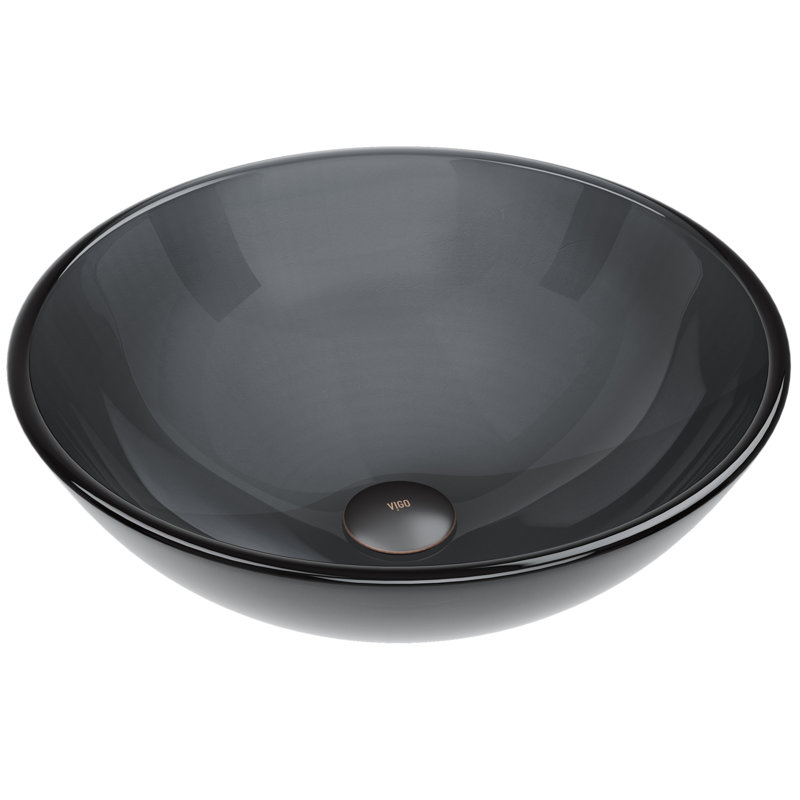 Giovanni Glass 17" L 17" W 6" H Round Vessel Bathroom Sink, Sheer Black