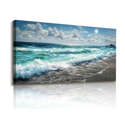 Impression sur toile océan, art mural plage pour le salon, décoration murale grand bord de mer pour le bureau de la chambre à coucher, salle à manger, peintures de paysage marin, décor de vagues bleues, 20 po x 40 po