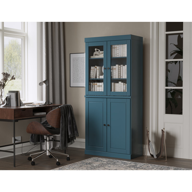 Vereniz Palace Imports 100% Solid Wood 6-Shelf Bookcase, Raised Panel & Clear Glass Doors, Adjustable Shelves, 32" Wide, 71.5" Tall