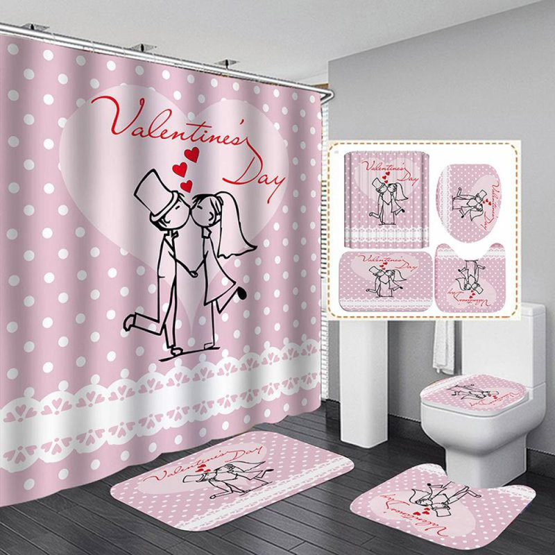 Ensemble de rideau de douche et crochets 16 pièces Valentine's Day