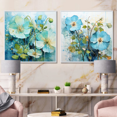 Blue Morning Glory Spring Awakening I - Morning Glory Wall Art Prints Set Of 2