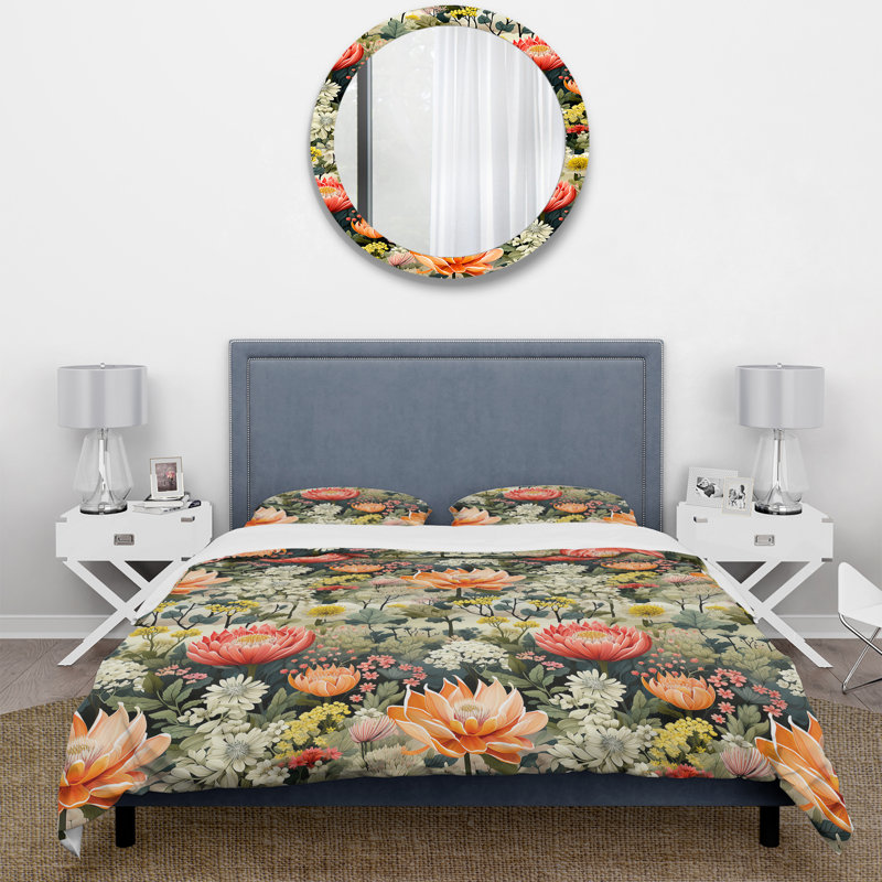 Pink And Green Radiant Floral Oasis Fields Floral Duvet Cover, Twin Duvet Cover + 1 Standard Sham