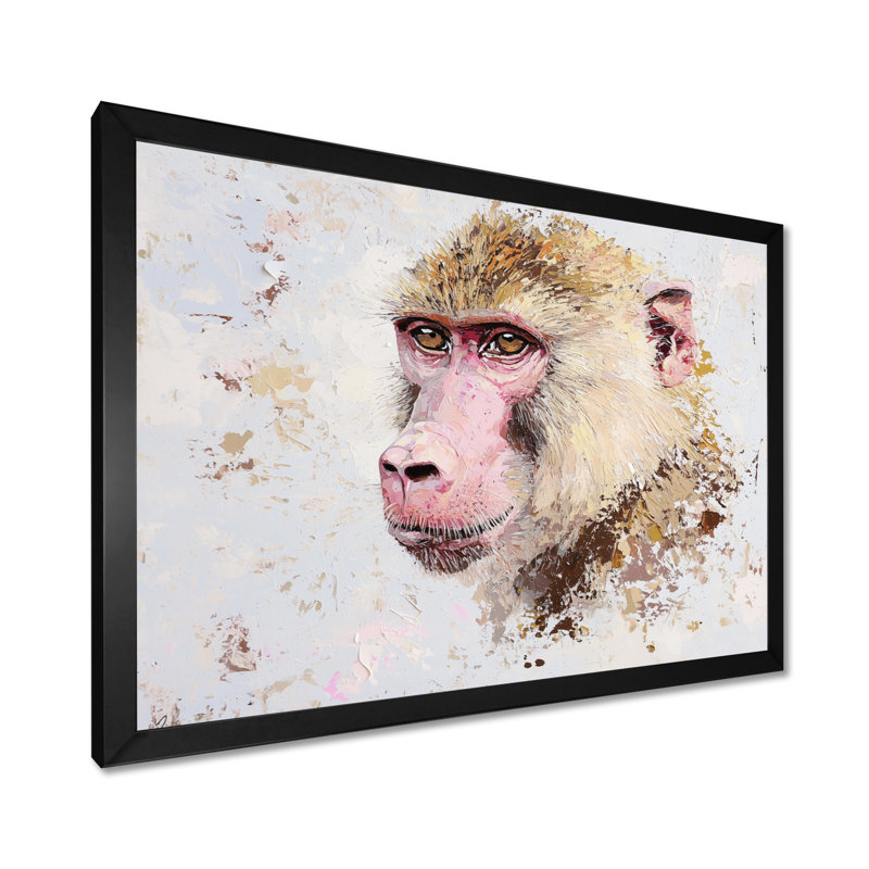 Décoration murale intelligente singe de babouin II - singe, Reproduction encadrée d'une seule photo sans pass, Noir