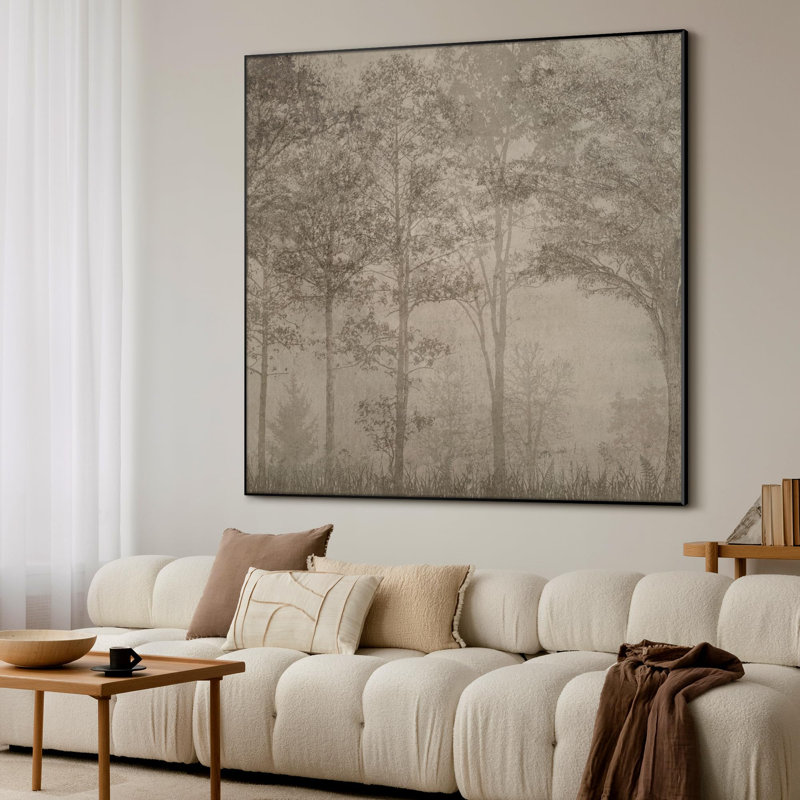 Extra Large Wall Art Fabric Print - Muted Woodland Trees in Fog Artwork Decor for Living Room or Bedroom - "Frame Assembly Required (Unfinished Frame)"