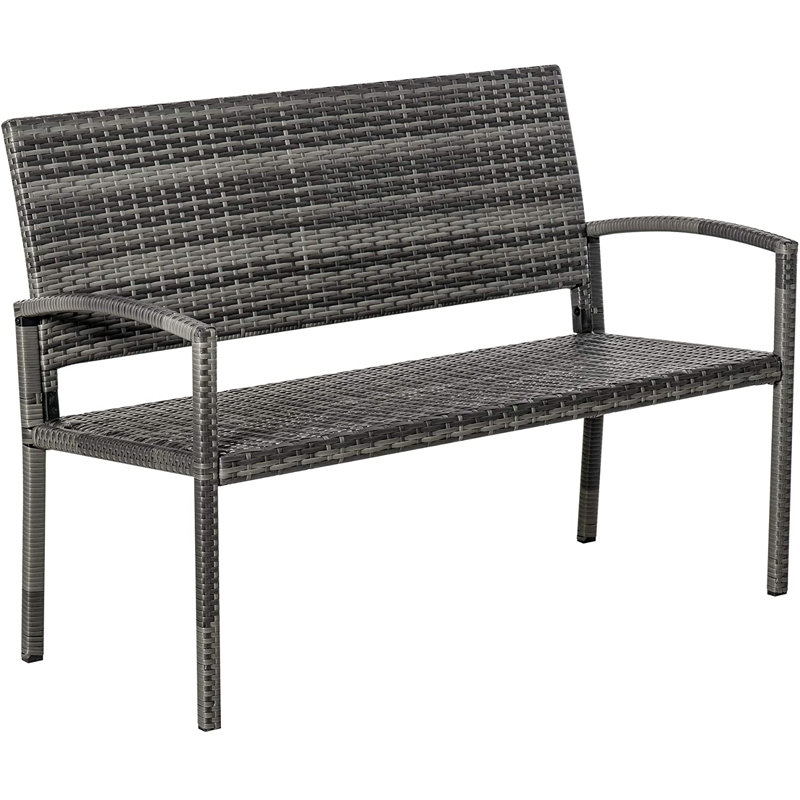 Roxane 2 Seater Poly Rattan Garden Bench All Weather for Patio, Grey
