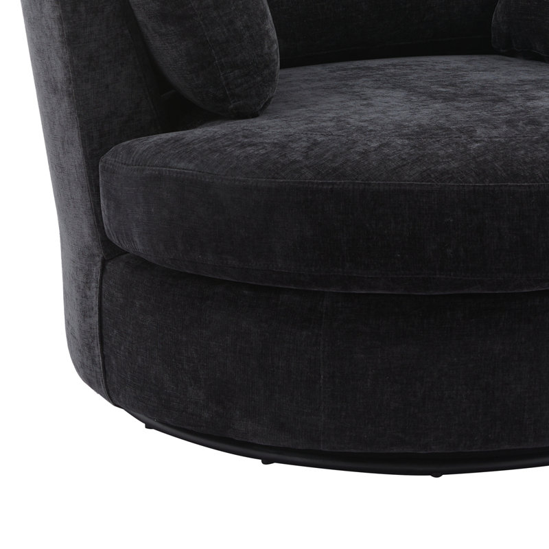 Achorn 42" W Recessed Arm Slipcovered Swivel Barrel Chair, Black Chenille 1