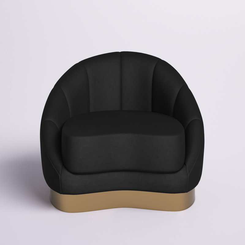 Shelly 34.25" Wide Tufted Velvet Barrel Chair, Black Velvet