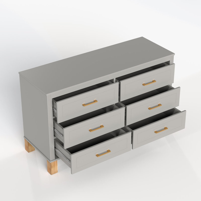 Commode double avec poignées en métal et pieds en bois massif, Gris