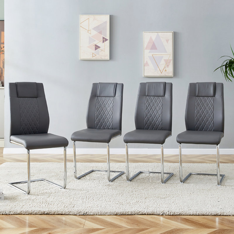 Chaises de salle à manger en similicuir, Gris, Argent argent, Ensemble de 4
