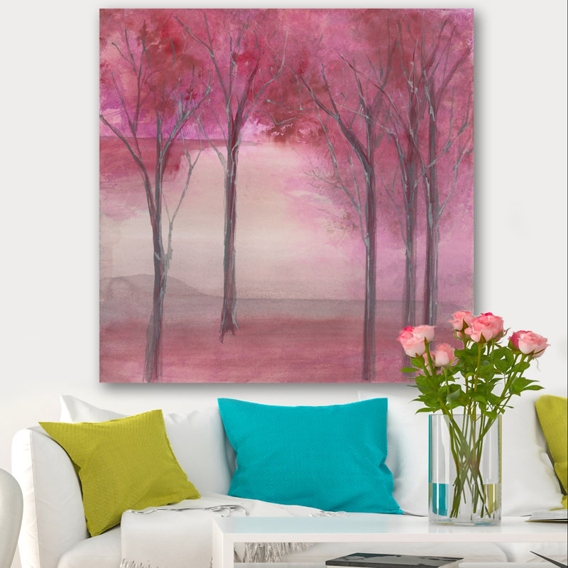 Pink Forest - Wrapped Canvas Painting, 16" H x 16" W x 1" D