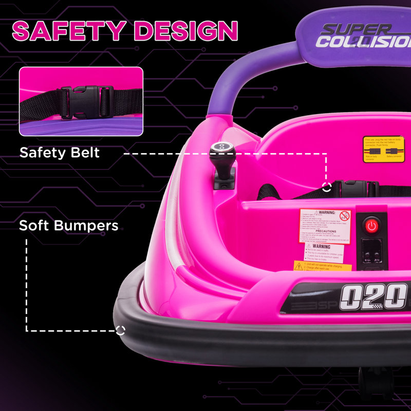 Pink 12V Electric Ride-On Bumper Car with Remote