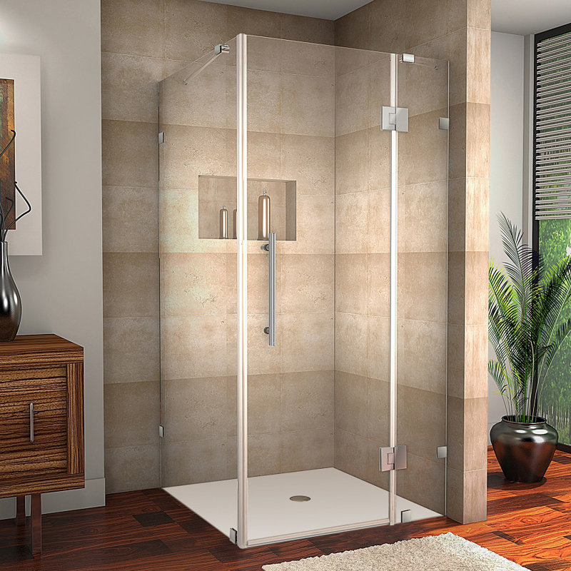 Avalux 34" x 72" Rectangle Hinged Shower Enclosure, Stainless Steel, Clear