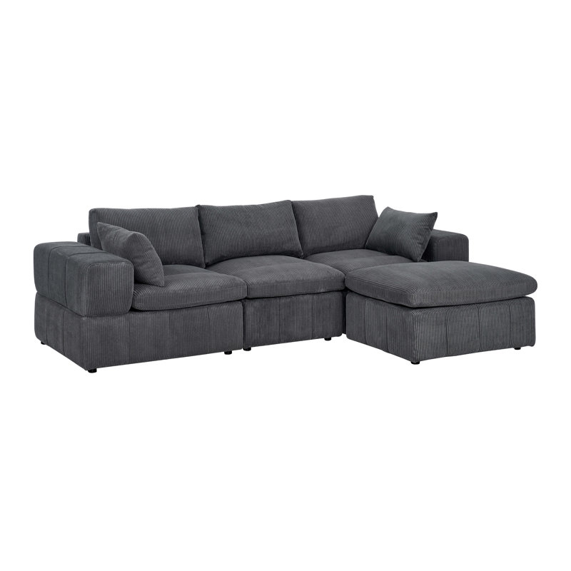 Plainesshi Corduroy Modular Sectional, Dark Gray Corduroy