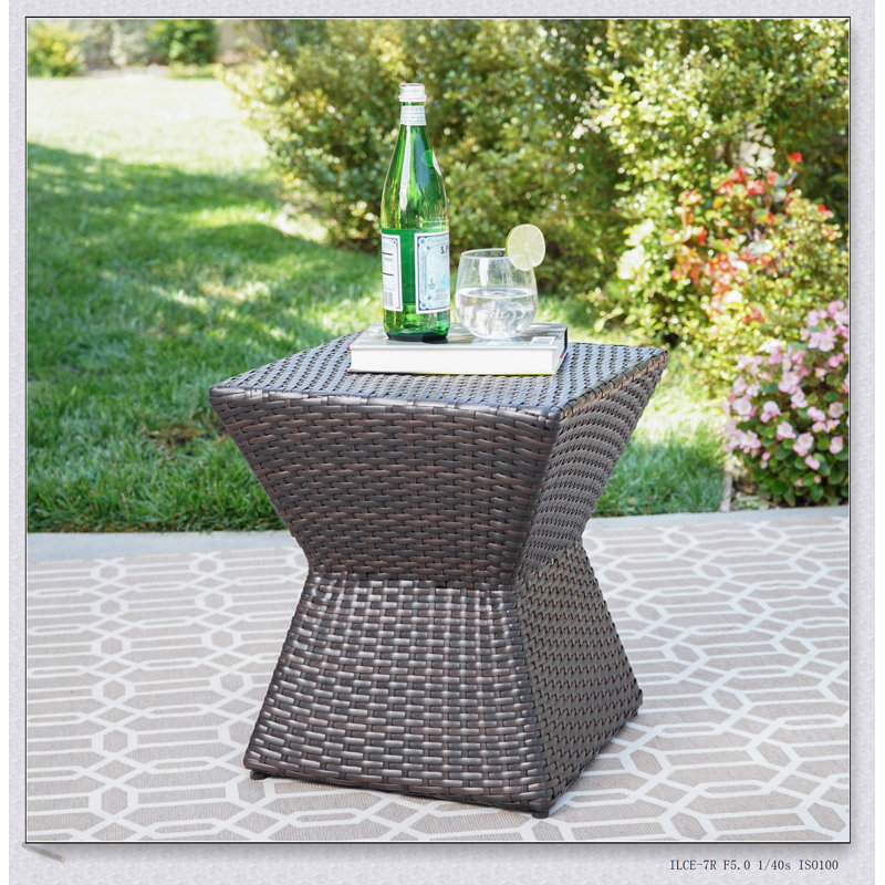 CALHOUN 16 Outdoor Wicker End Table With Weather-Resistant Design And Compact Size For Patio Or Poolside Use