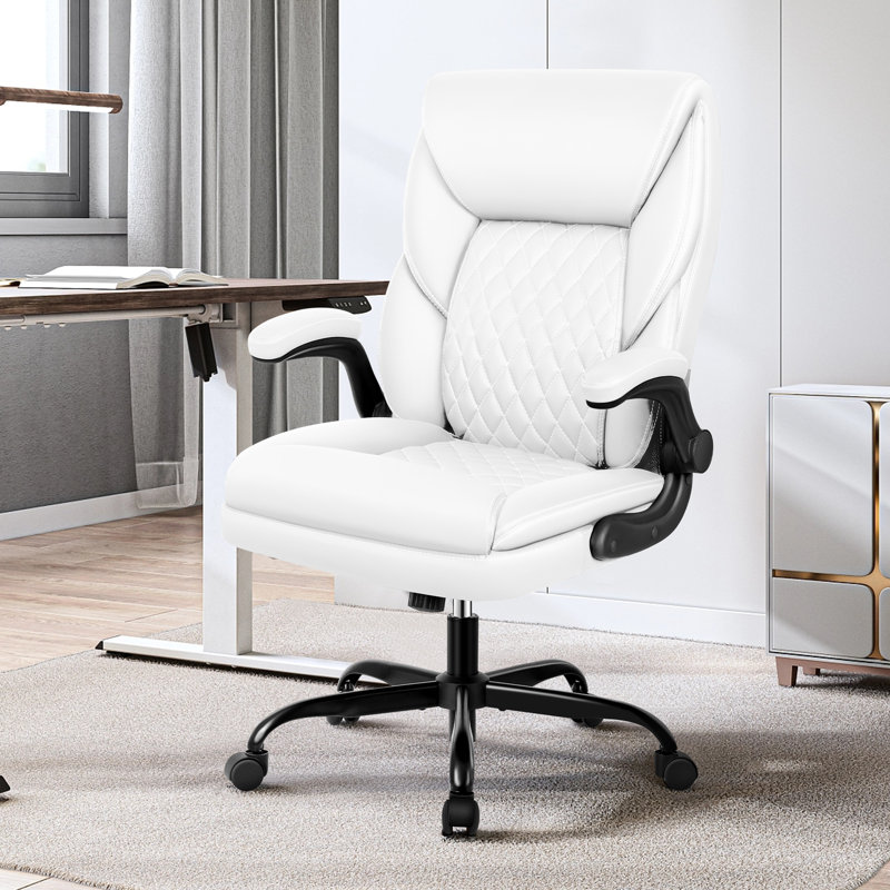 Fauteuil de bureau ergonomique en similicuir, Blanc