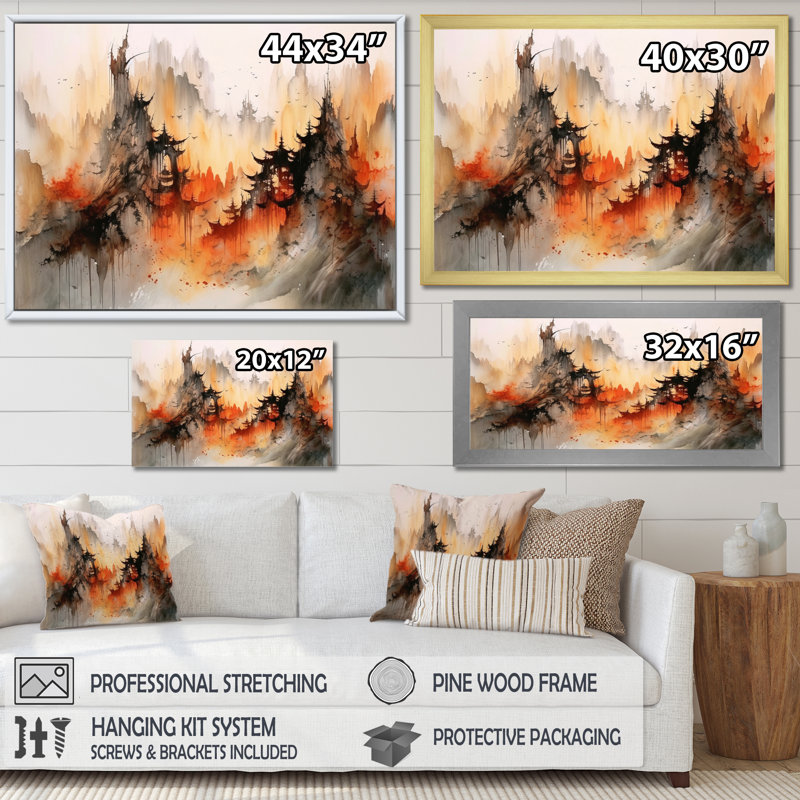 Art mural majestueux, paysages chinois III, H 30 po x l 40 po x P 1,5 po, Cadre flottant blanc