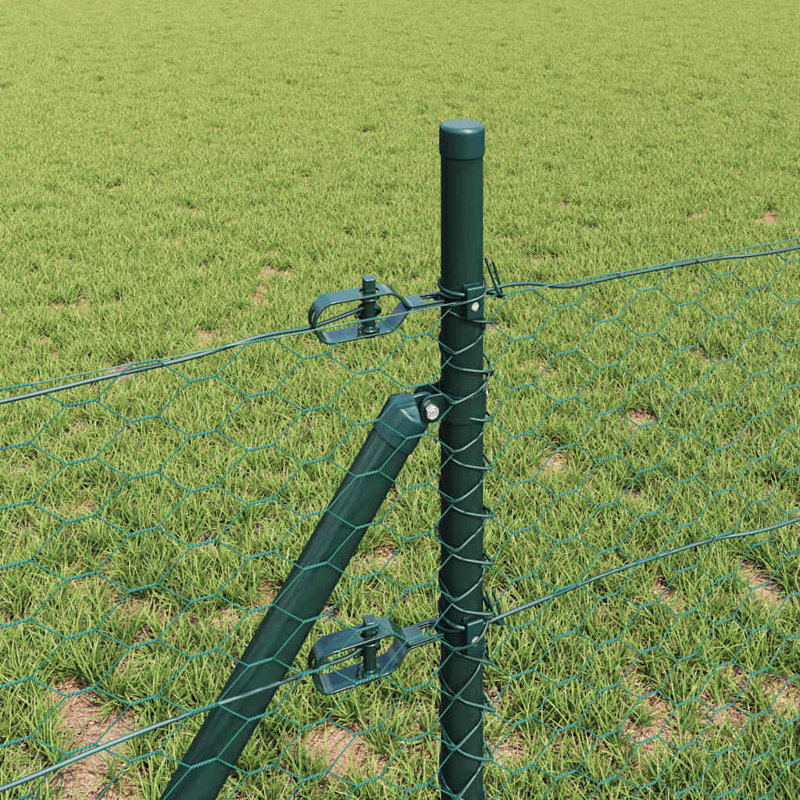 Vidaxl Fence With Posts PVC-Coated Steel, Green, 50cm H x 2500cm W x 3.2cm D