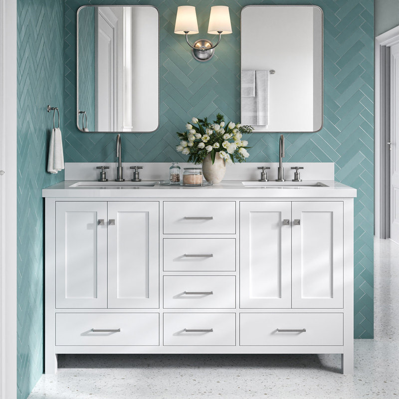 61'' Double Bathroom Vanity with Top, White / Brushed Nickel