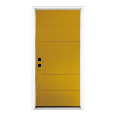 36 po. X 80 po. Porte avant affleurante gauche en fibre de verre à finition jaune avec seuil, charnières