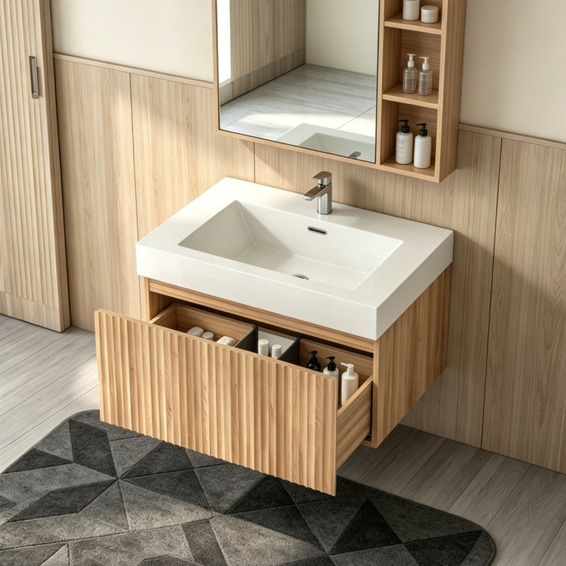 Fixation murale pour économiser de l'espace Minimaliste, lavabo intégré moderne, imperméable, durable, sans poignée