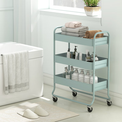 HOMCOM 3 Tier Storage Trolley Storage Cart with Mesh Backets Wheels