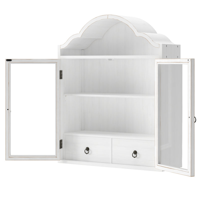 Armoire murale rétro en bois massif vieilli rustique avec plateau ondulé élégant