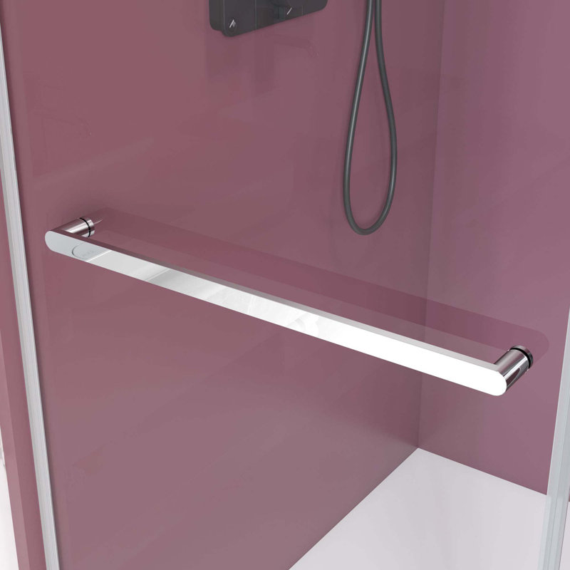 Double porte de douche coulissante sans cadre avec verre transparent de 3/8 po en chrome, Argent argent