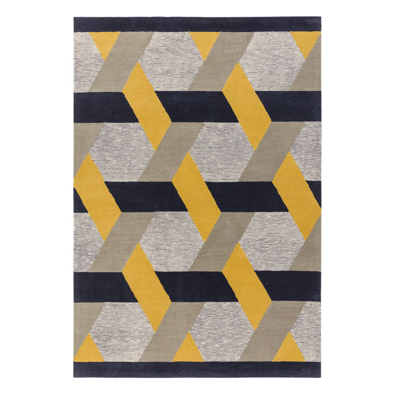 Deutsch Hand Woven Wool Gold/Grey Indoor Rug, Rectangle 200 x 300cm