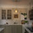 1-Light Green Pendant with Drum Glass Shade for Kitchen Island