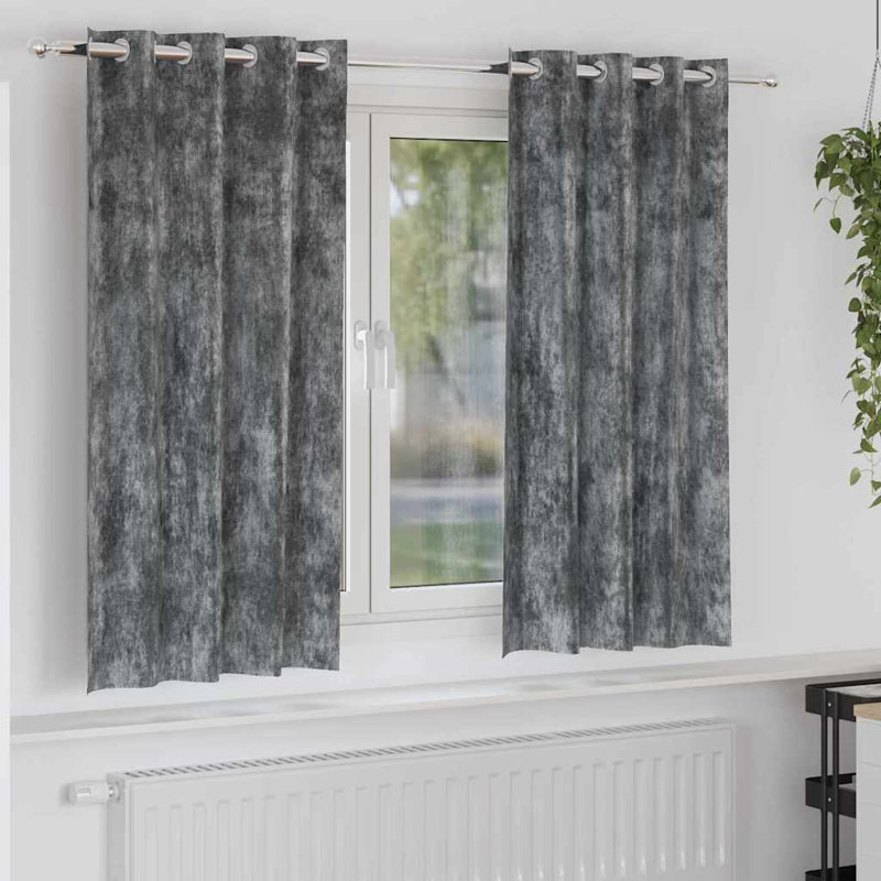 Alithia Velvet Room Darkening Curtain Pair, Grey, 140cm Width x 175cm Drop