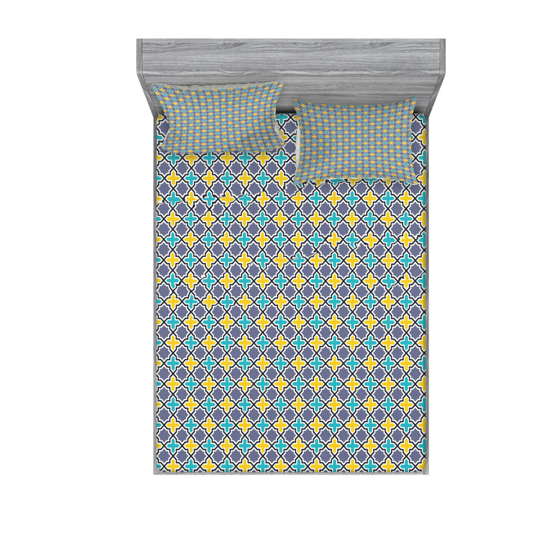 Microfiber Geometric Sheet Set, Queen Sheet Set with Fitted Sheet