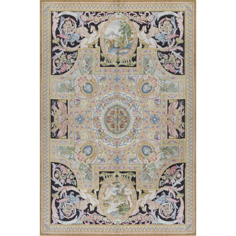 Tapis ivoire et noir noué à la main de haute qualité