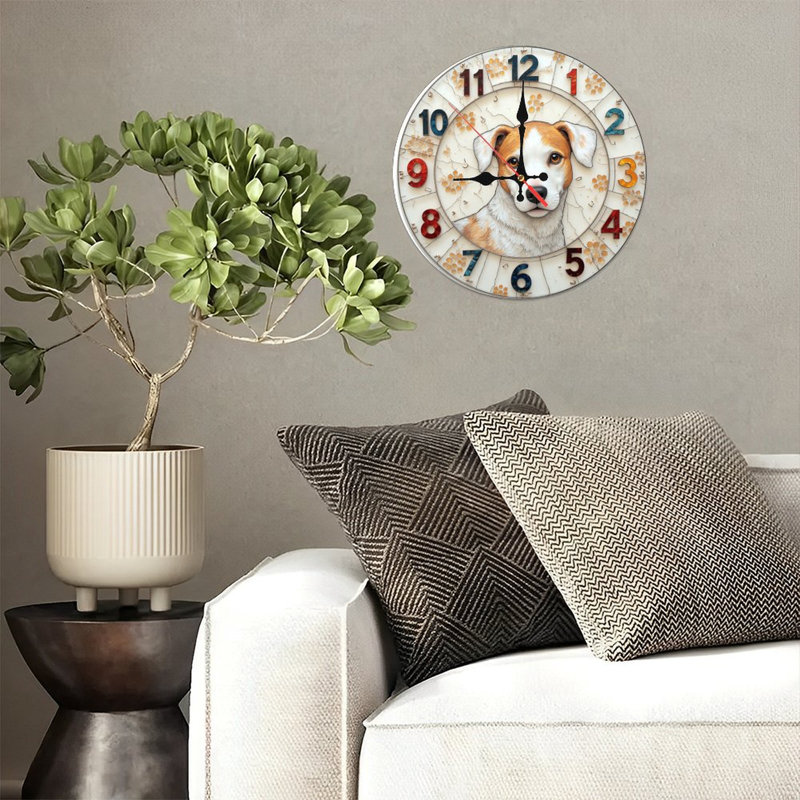 Horloge murale 10 po en MDF rond avec mouvement à quartz silencieux et crochet sans perceuse (piles AA non incluses)