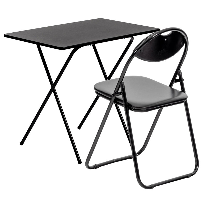 Harbour Housewares - Wooden Folding Desk & Chair Set, Black, Black