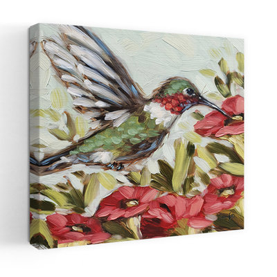 A Flutter Away Abstract Contemporary Hummingbird Bird Flower Art