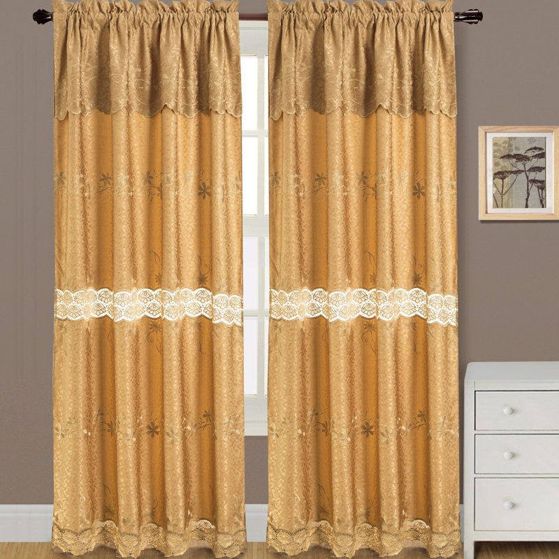 Brennan Macrame Floral Semi-Sheer Rod Pocket Single Window Curtain Panel , Gold