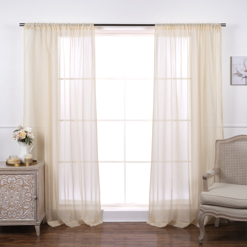 Paire de rideaux transparents avec passe-tringle Walton, Beige, L 52 po x L 96 po