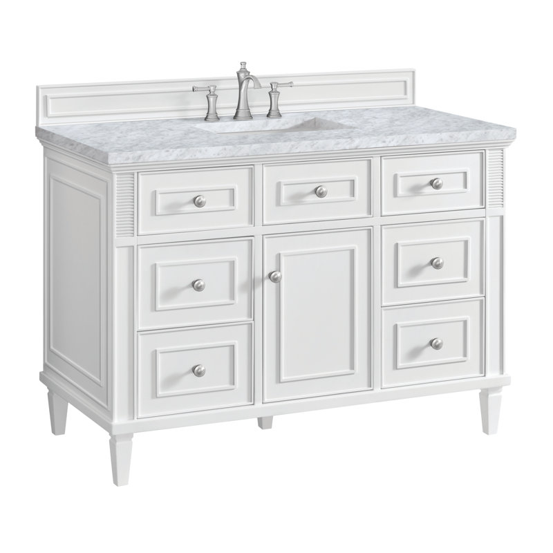 Lorelai 48'' W Single Vanity, Carrara White Marble, Bright White, 8" Widespread