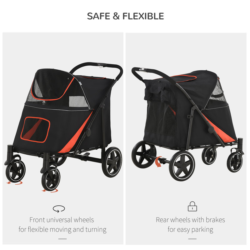 PawHut Black Foldable Large Dog Stroller with Storage