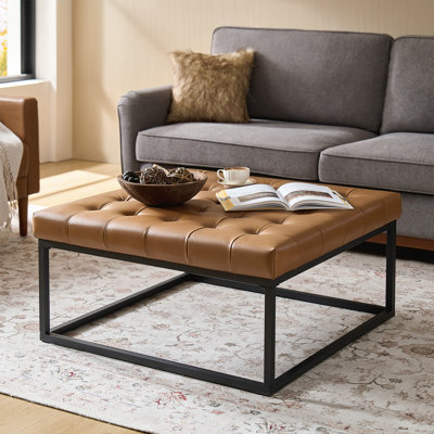 Anahli Raimondo Genuine Leather Ottoman With Metal Base