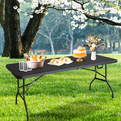 Table de pique-nique de camping pliable 6 pi - portable, capacité de charge élevée, plateau lisse noir