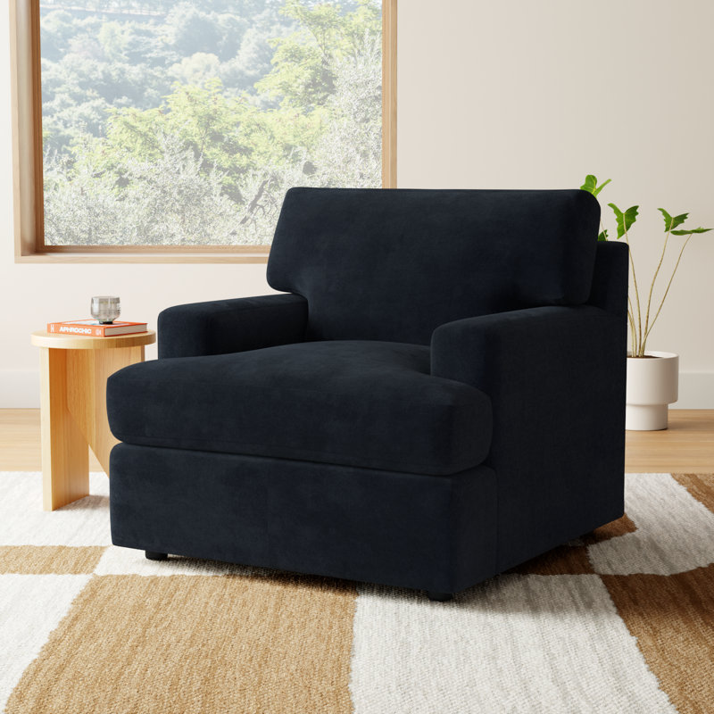 Cleo Upholstered Custom Accent Chair, Bella Ink Blue Performance Velvet