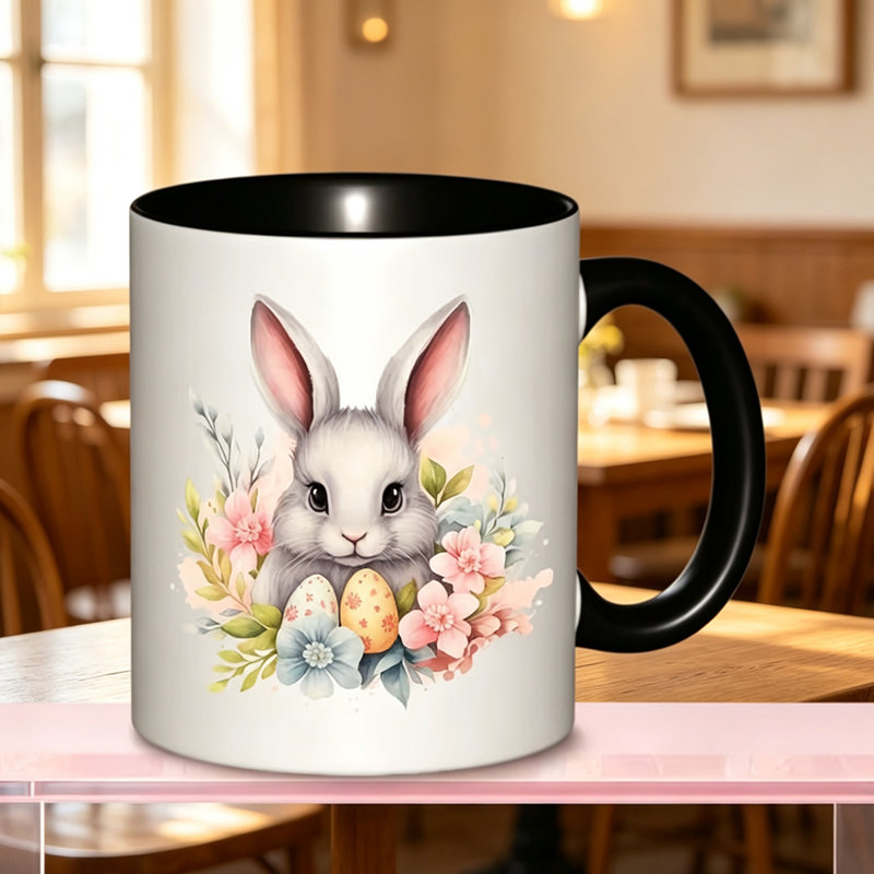 1pc Easter Bunny Logo Ceramic Coffee Mug Coffee Cup Tea Mug Thanksgiving Gift Reading Reusable ideal for holding Tea Milk.