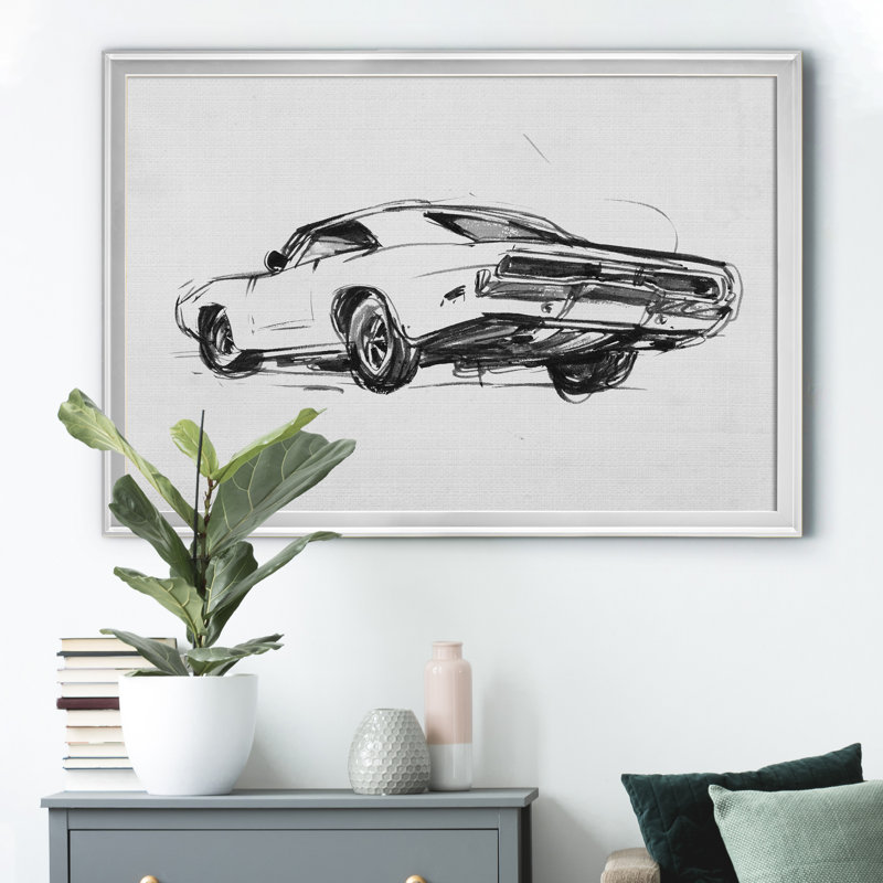 " Classic Car Sketch I ", Silver, 26.5" H x 36.5" W x 1.5" D