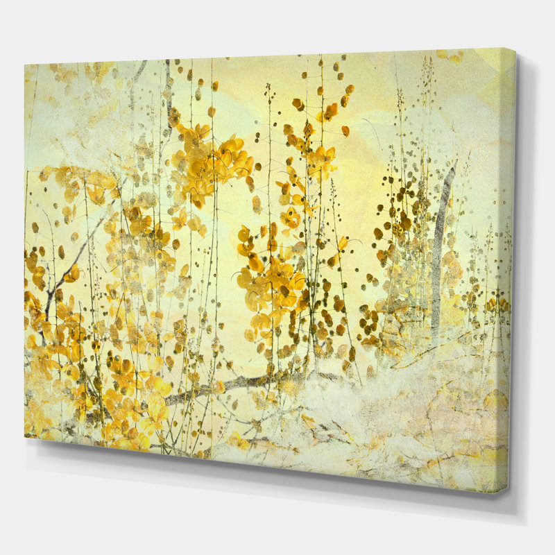 Fleur jaune, art grunge - peinture sur toile, H 16 po x l 32 po x p 1 po, Toile tendue