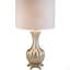 Lampe de table haute en polyrésine 30 po avec finition argentée, design royal, abat-jour en lin blanc