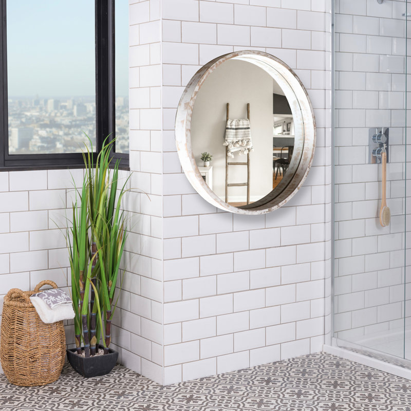 «Adalyn» Cadre de miroir rond 24 po x 24 po - Miroir mural en bois rustique pour la salle de bain, le vestibule et le salon