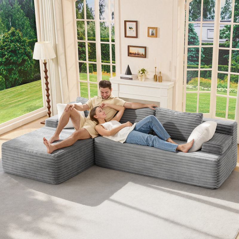 Canapé modulaire en forme de L 96 po, avec canapé surdimensionné en mousse à mémoire de forme et méridienne pour salon, 96 po, gris, faisant face à la gauche